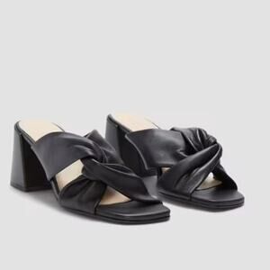 EVERLANE The Day Twist Heel Black Leather Slip On High Block Square Toe 9 NEW